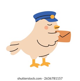 Homing pigeon holding a letter. Flat vector illustration.