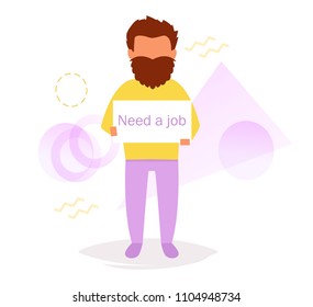 Homless man Need a job 
Vector. Cartoon. Isolated art