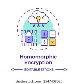 Homomorphic encryption multi color concept icon. Type of privacy enhancing technologies. Encrypted data. Round shape line illustration. Abstract idea. Graphic design. Easy to use in article