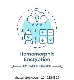 Homomorphic encryption soft blue concept icon. Type of privacy enhancing technologies. Encrypted data. Round shape line illustration. Abstract idea. Graphic design. Easy to use in article