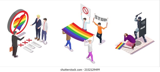 Homophobia Concept. Lgbtq, Lgbt, Idahot Oppression And Sexual Orientation Discrimination. Citizen, Employer, Police Bullying Protesting Against Homosexual People. Gay Lesbian Harassment And Inequality