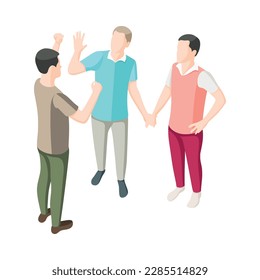 Homophobia isometric concept with male couple being bullied 3d vector illustration