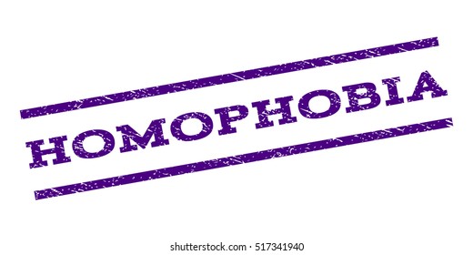 Homophobia watermark stamp. Text caption between parallel lines with grunge design style. Rubber seal stamp with dust texture. Vector indigo blue color ink imprint on a white background.
