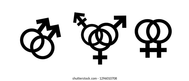 Homosexual, bisexual transgender, transsexual symbol. Vector silhouette on white background. Illustration set of lesbian and gay icon.