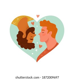 Homosexual couple concept. Vector illustration of two male portraits in trendy flat style inside a light blue heart. Isolated on white