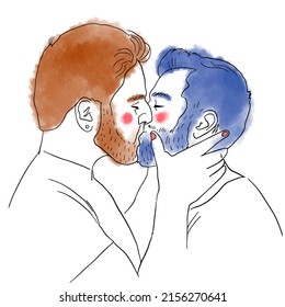 Homosexual couple, gay men are kissing. LGBT rights, free love design concept. Vector illustration