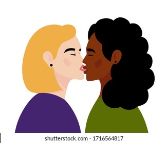 Homosexual couple. Girls are kissing. The concept of free love, relationships, love and romance. Vector illustration in flat style.