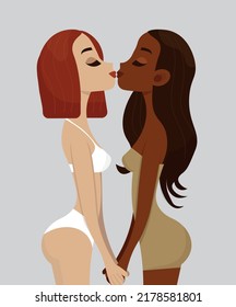 Homosexual Couple In Love Flat Vector Illustration, Kissing Girls. Love Concept, Passion, Lust, Relationship, Dating, Desire, LGBT, Tolerance, Lesbians, Sexual Orientations, Love Equality, Diversity