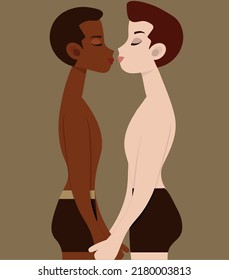 Homosexual Couple In Love Flat Vector Illustration, Kissing Men. Love Concept, Passion, Lust, Relationship, Dating, Desire, LGBT, Tolerance, Lesbians, Sexual Orientations, Love Equality, Diversity