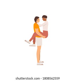 Homosexual couple. Man in the arms of another gay man. Romantic gay couple on isolated white background. Flat illustration for greeting card. 