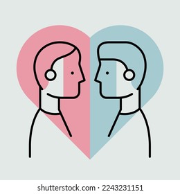 Homosexual couple vector icon. Gay couple LGBT+ flat illustration. Valentine's Day design for men. Concept of free love, relationships and romance