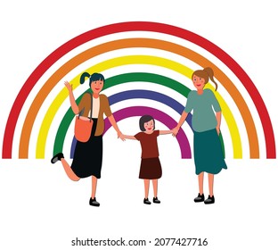homosexual family. Different couples, heterosexual and lesbian. lgbt rainbow illustration.