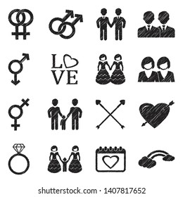 Homosexual Icons. Black Scribble Design. Vector Illustration.