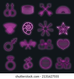 Homosexual icons set in neon style. Rainbow lgbt symbols set collection vector illustration