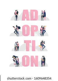 Homosexual lgbt familys.Two happy parents with children.Gay couple with adopted child. Lesbian couple with adopted child. Non-traditional family. Vector illustration.