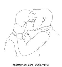 Amor homosexual. LGBT. Los gays se besan. Pareja. Vectot dibujo de línea aislado. Ilustración en blanco y negro de la pareja de hombres. Boyfrends. Amor, beso. San Valentín