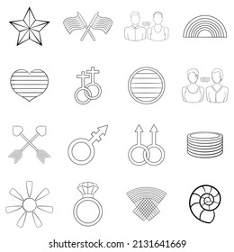 Homosexual set icons in outline style isolated on white background