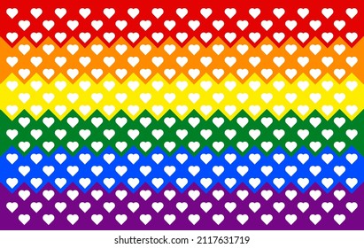 Concepto del Día de San Valentín homosexual. Bandera del orgullo gay y LGBTQIA. Color del arcoiris patrón de fondo de forma cardíaca sin fisuras. Textura de diseño para tela, banner, afiche, fondo, pared. Ilustración vectorial.