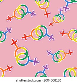 Homosexuality emblem, lesbian. Simple vector seamless pattern. Gay pride, female LGBTQ+ signs