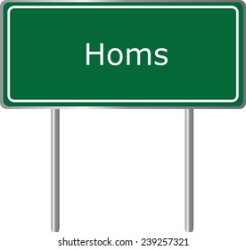 Homs, Syria, road sign green vector illustration, road table