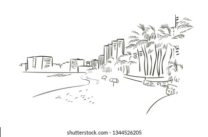 Honalulu Hawaii vector sketch line usa landscape hand drawn 