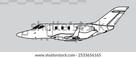 Honda HA-420 HondaJet. Vector drawing of light business jet aircraft. Side view. Image for illustration and infographics.