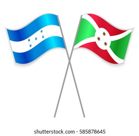 Honduran and Burundian crossed flags. Honduras combined with Burundi isolated on white. Language learning, international business or travel concept.