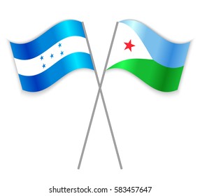 Honduran and Djiboutian crossed flags. Honduras combined with Djibouti isolated on white. Language learning, international business or travel concept.