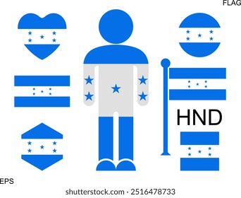 Honduran Flag set. Isolated Honduran Flag on white background