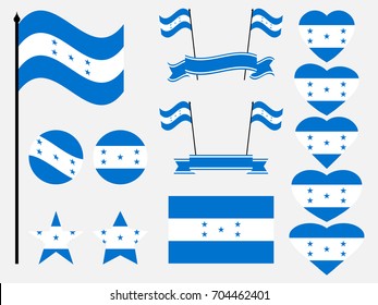 Honduran flag set symbols, flag in heart. Vector illustration