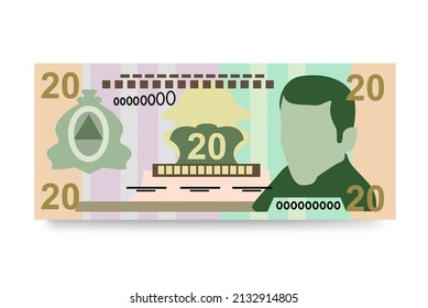 Honduran Lempira Vector Illustration. Honduras money set bundle banknotes. Paper money 20 HNL. Flat style. Isolated on white background. Simple minimal design.