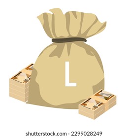 Honduran Lempira Vector Illustration. Honduras money set bundle banknotes. Money bag 100 HNL. Flat style. Isolated on white background. Simple minimal design.
