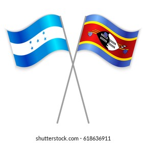 Honduran and Swazi crossed flags. Honduras combined with Swaziland isolated on white. Language learning, international business or travel concept.