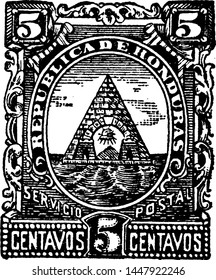 Honduras 5 Centavos Stamp in 1890, vintage illustration.