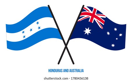 Honduras and Australia Flags Crossed And Waving Flat Style. Official Proportion. Correct Colors.