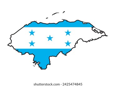 Honduras black outline silhouette map on a white background with the national flag inset