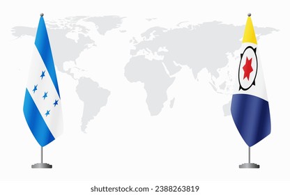 Honduras and Bonaire flags for official meeting against background of world map.