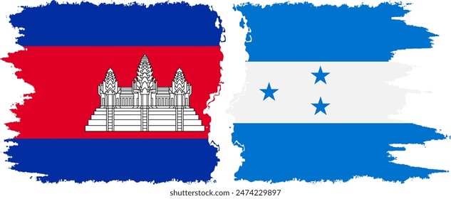 Honduras and Cambodia grunge flags connection, vector