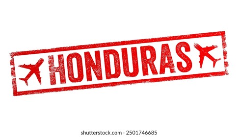 Honduras - is a country in Central America, text emblem stamp with airplane