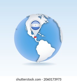 Honduras - country map and flag located on globe, world map. 3D Vector illustration