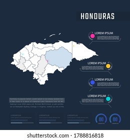 Honduras country map infographics vector with pointer marks and circle chart.  Editable Infographics template. Vector illustration