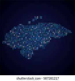 Honduras country map made from binary code numbers.

