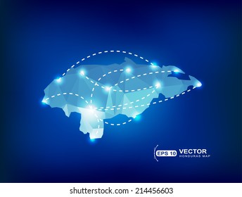 Honduras country map polygonal with spot lights places.