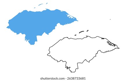 Honduras country map. Map in various outline and blue silhouette styles