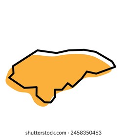 Honduras country simplified map. Orange silhouette with thick black sharp contour outline isolated on white background. Simple vector icon