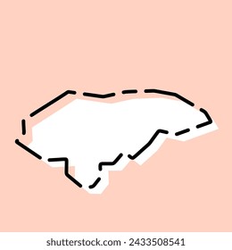 Honduras country simplified map. White silhouette with black broken contour on pink background. Simple vector icon
