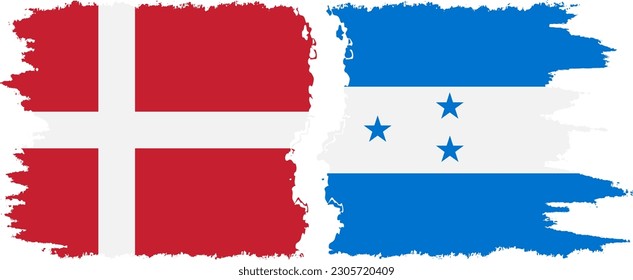 Verbindung zwischen Honduras und Dänemark mit Grunge-Flaggen, Vektorgrafik