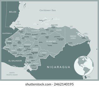 Honduras - detailed map with administrative divisions country. Vector illustration