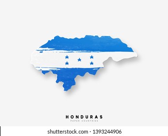 Honduras detailed map with flag of country. Painted in watercolor paint colors in the national flag.