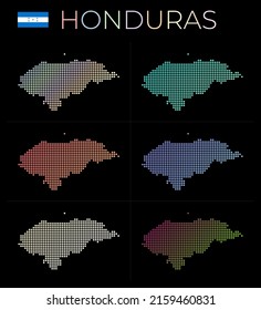 Honduras dotted map set. Map of Honduras in dotted style. Borders of the country filled with beautiful smooth gradient circles. Astonishing vector illustration.
